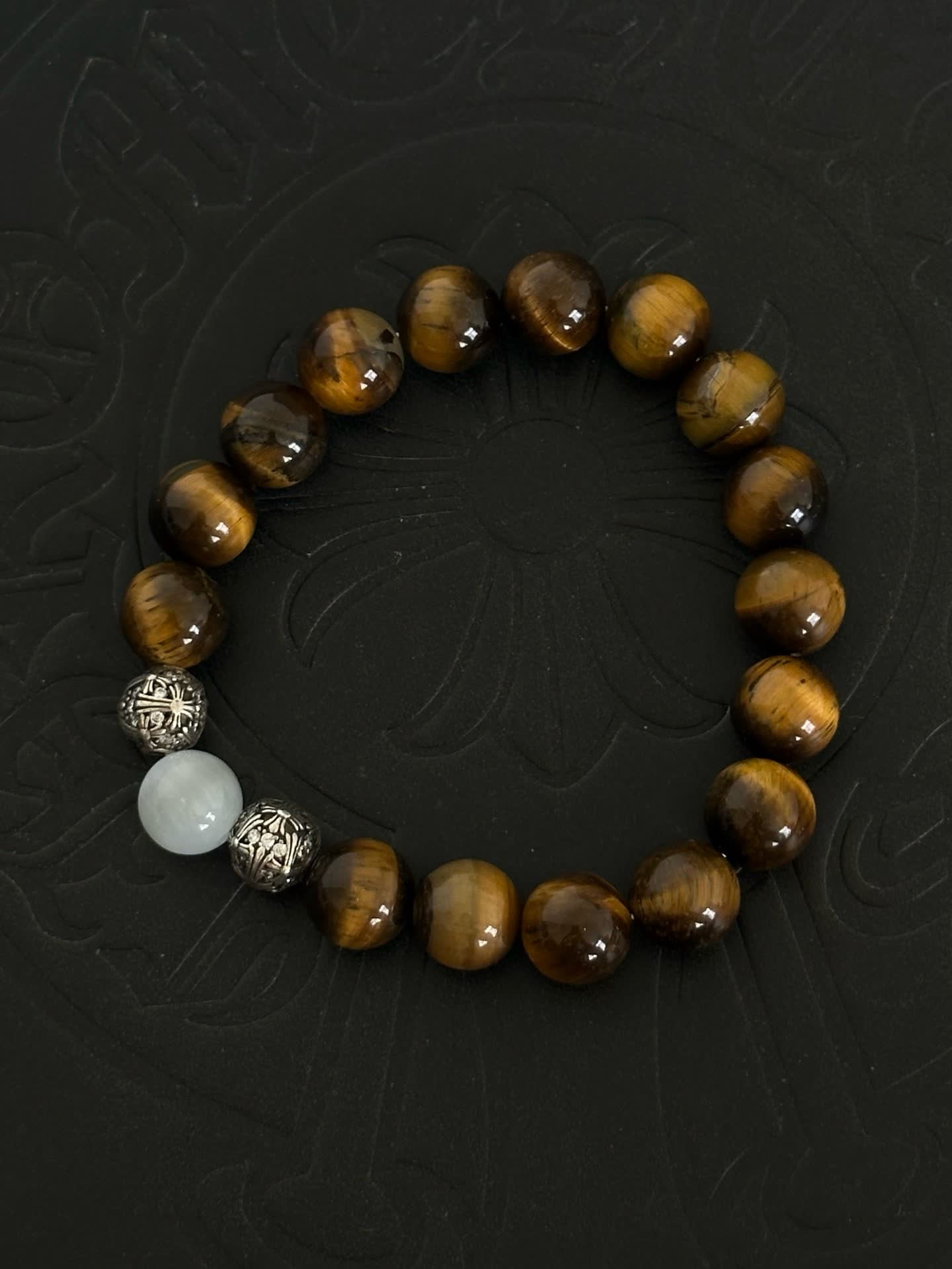 Chrome Hearts Tiger's Eye and White Quartz Beaded Bracelet